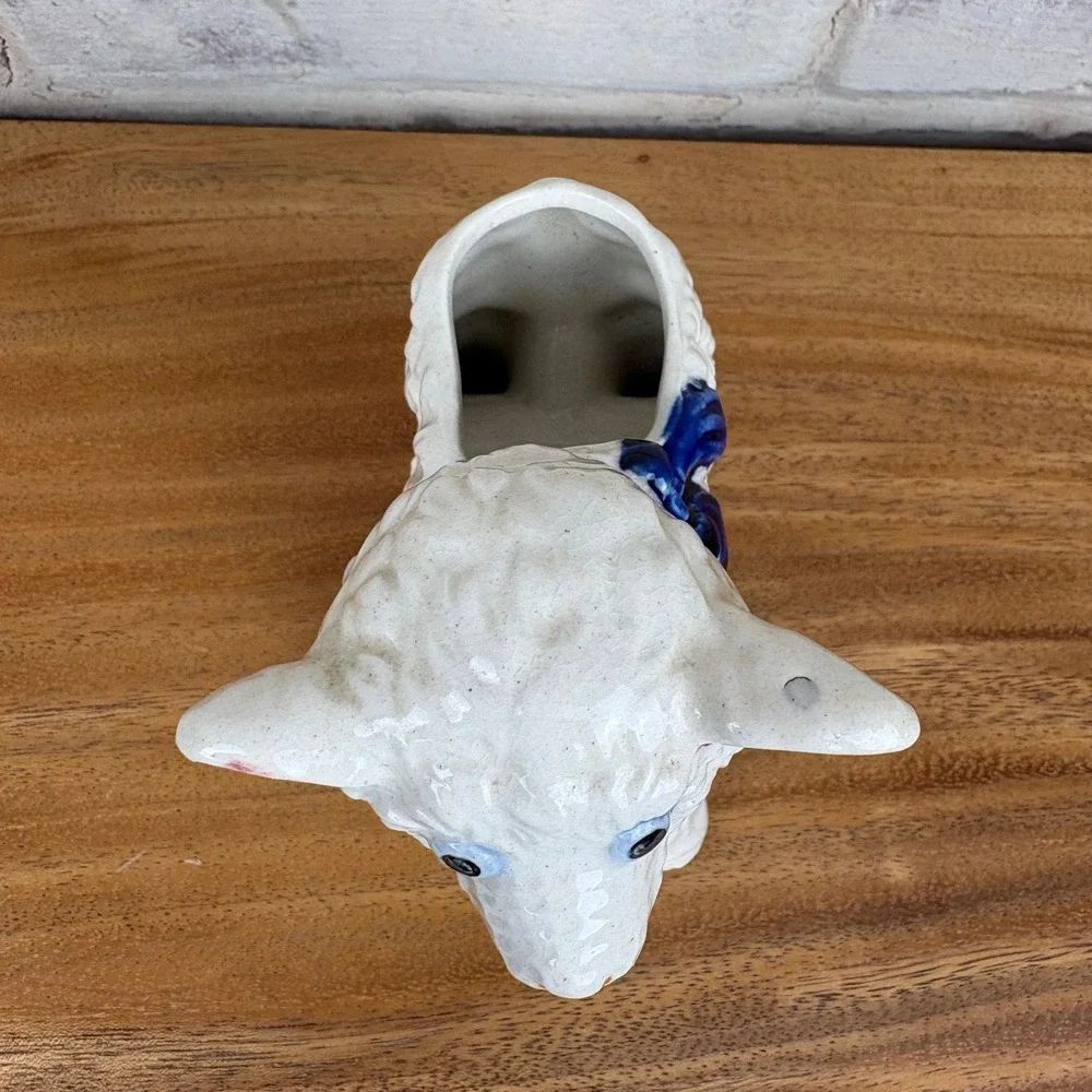 Vintage Occupied Japan Lamb Planter Blue‎ Bow Nursery Figurine Cottagecore Decor